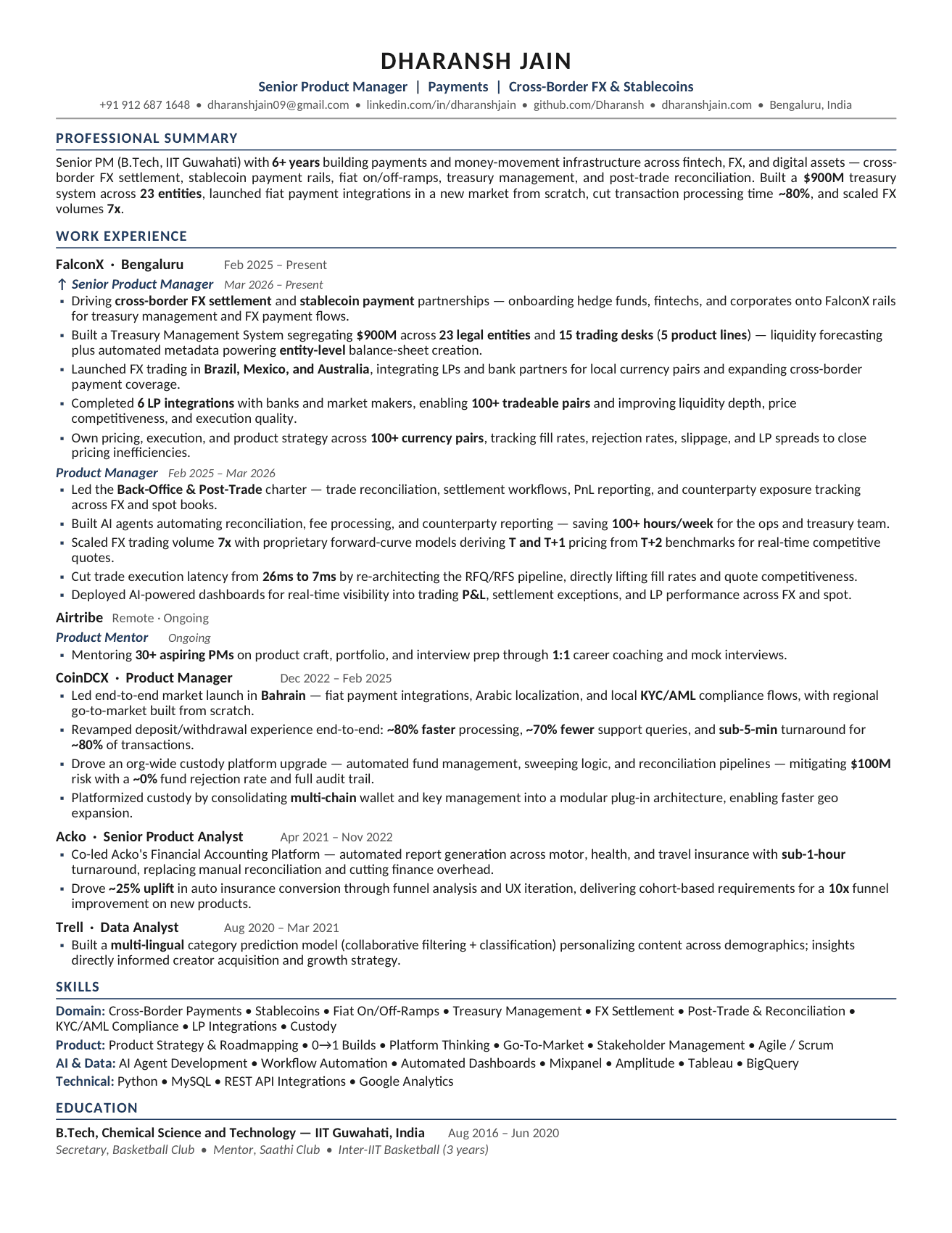 Dharansh Jain, Résumé